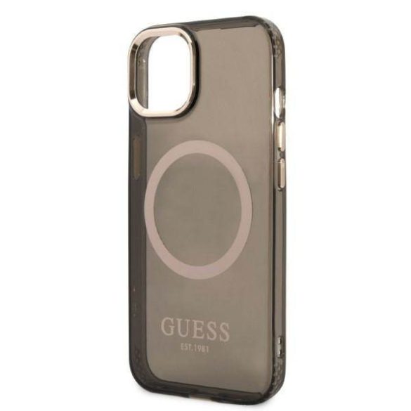 Guess GUHMP13MHTCMK iPhone 13 / 14 / 15 6.1" fekete keménytok arany kontúrú áttetsző MagSafe