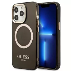   Guess GUHMP13LHTCMK iPhone 13 Pro / 13 6,1" fekete áttetsző keménytok arany kontúrral MagSafe
