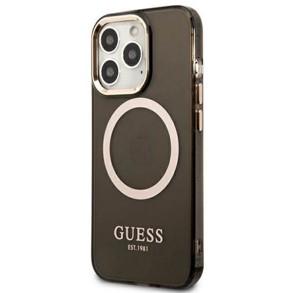 Guess GUHMP13LHTCMK iPhone 13 Pro / 13 6,1" fekete áttetsző keménytok arany kontúrral MagSafe