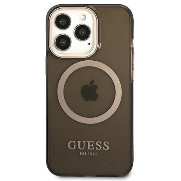 Guess GUHMP13LHTCMK iPhone 13 Pro / 13 6,1" fekete áttetsző keménytok arany kontúrral MagSafe