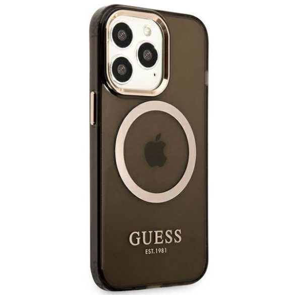 Guess GUHMP13LHTCMK iPhone 13 Pro / 13 6,1" fekete áttetsző keménytok arany kontúrral MagSafe