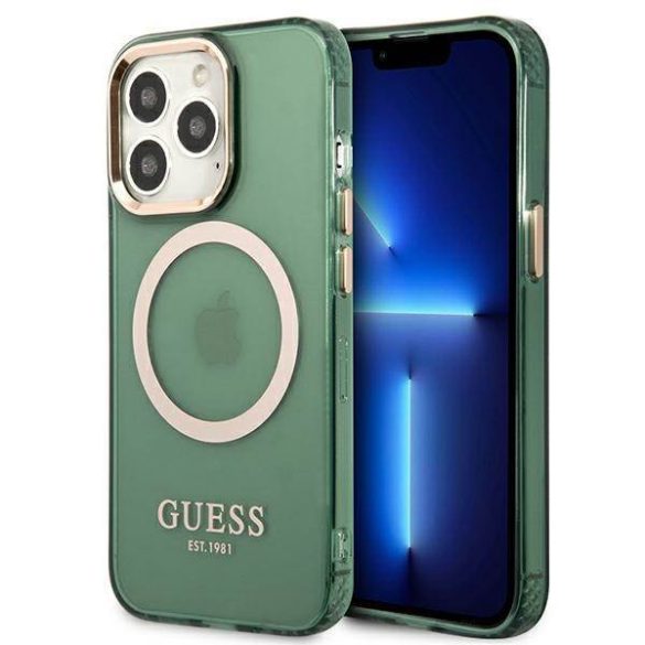 Guess GUHMP13LHTCMA iPhone 13 Pro / 13 6,1" keki áttetsző keménytok arany kontúrral MagSafe