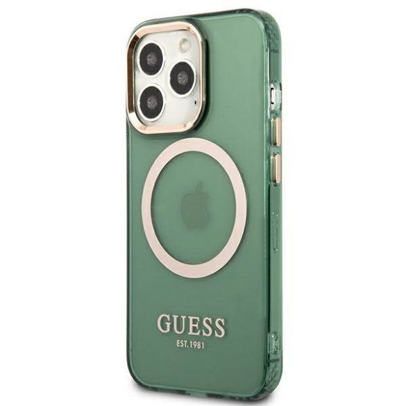 Guess GUHMP13LHTCMA iPhone 13 Pro / 13 6,1" keki áttetsző keménytok arany kontúrral MagSafe