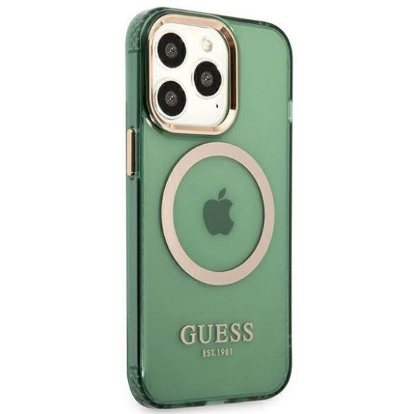 Guess GUHMP13LHTCMA iPhone 13 Pro / 13 6,1" keki áttetsző keménytok arany kontúrral MagSafe