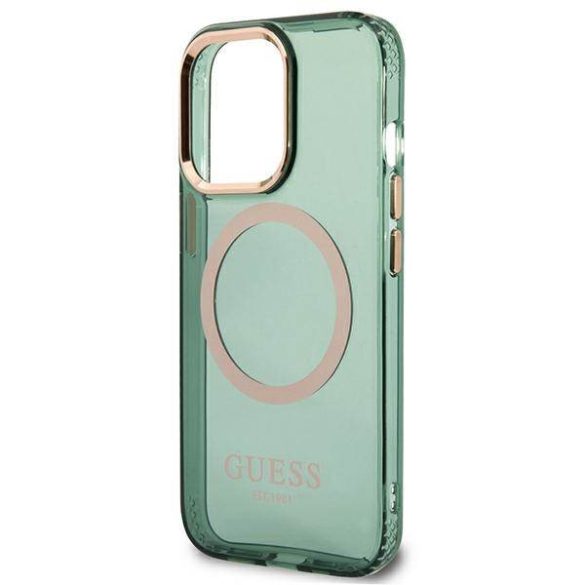 Guess GUHMP13XHTCMA iPhone 13 Pro Max 6,7" keki áttetsző Magsafe keménytok arany kontúrral