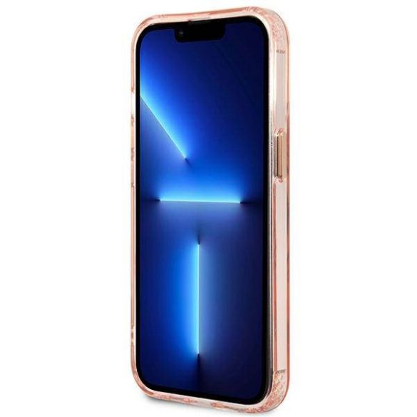 Guess GUHMP13LHTCMP iPhone 13 Pro / 13 6,1" rózsaszín áttetsző keménytok arany kontúrral MagSafe