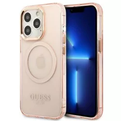   Guess GUHMP13XHTCMP iPhone 13 Pro Max 6,7" rózsaszín áttetsző Magsafe keménytok arany kontúrral