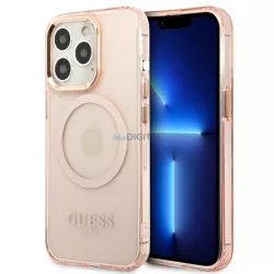   Guess GUHMP13XHTCMP iPhone 13 Pro Max 6,7" rózsaszín áttetsző Magsafe keménytok arany kontúrral