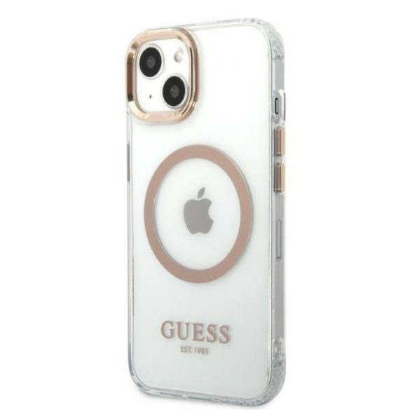 Guess GUHMP13MHTRMD iPhone 13 / 14 / 15 6.1" arany keménytok fém kontúr Magsafe