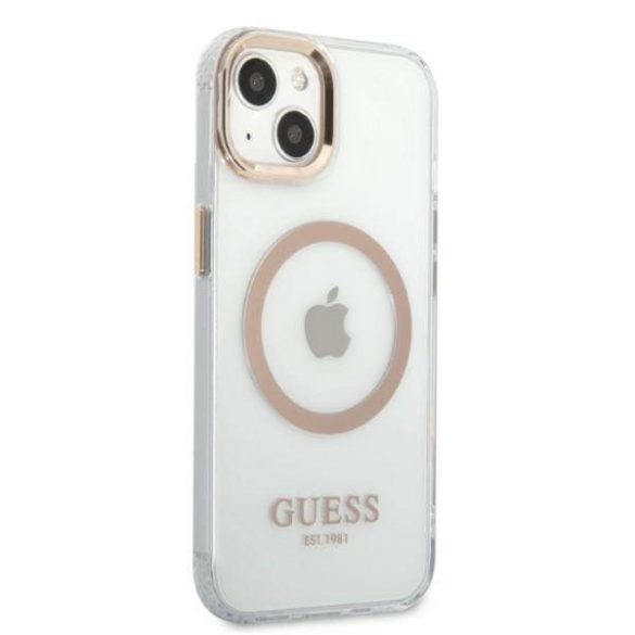 Guess GUHMP13MHTRMD iPhone 13 / 14 / 15 6.1" arany keménytok fém kontúr Magsafe