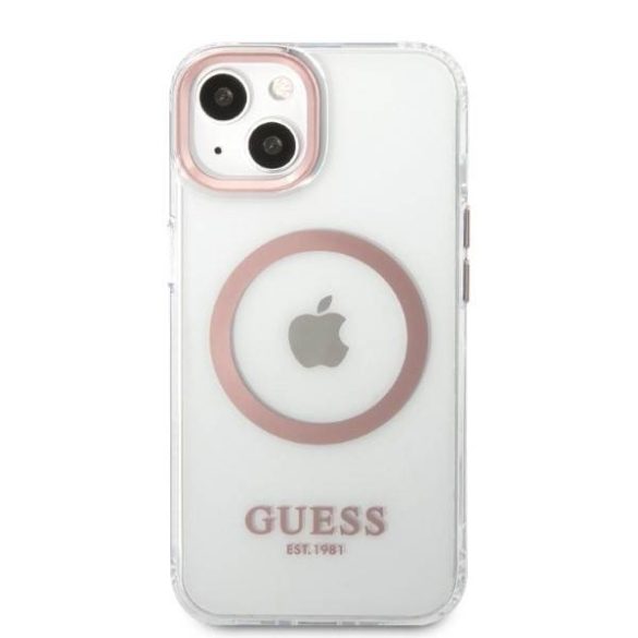 Guess GUHMP13MHTRMP iPhone 13 / 14 / 15 6.1" rózsaszín keménytok fém kontúr Magsafe