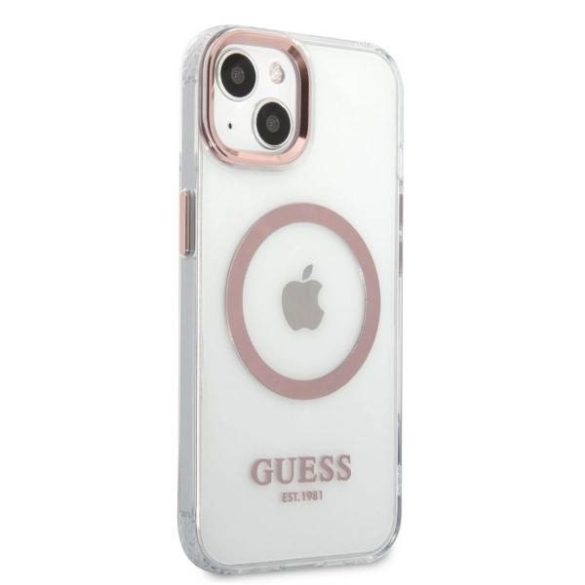 Guess GUHMP13MHTRMP iPhone 13 / 14 / 15 6.1" rózsaszín keménytok fém kontúr Magsafe