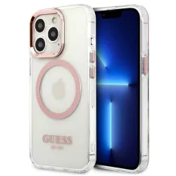   Guess GUHMP13LHTRMP iPhone 13 Pro / 13 6,1" rózsaszín keménytok fém kontúrral Magsafe