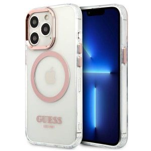 Guess GUHMP13LHTRMP iPhone 13 Pro / 13 6,1" rózsaszín keménytok fém kontúrral Magsafe