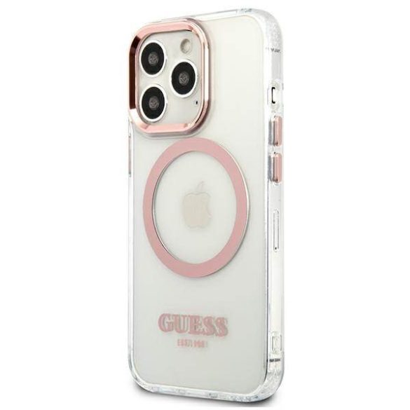 Guess GUHMP13LHTRMP iPhone 13 Pro / 13 6,1" rózsaszín keménytok fém kontúrral Magsafe