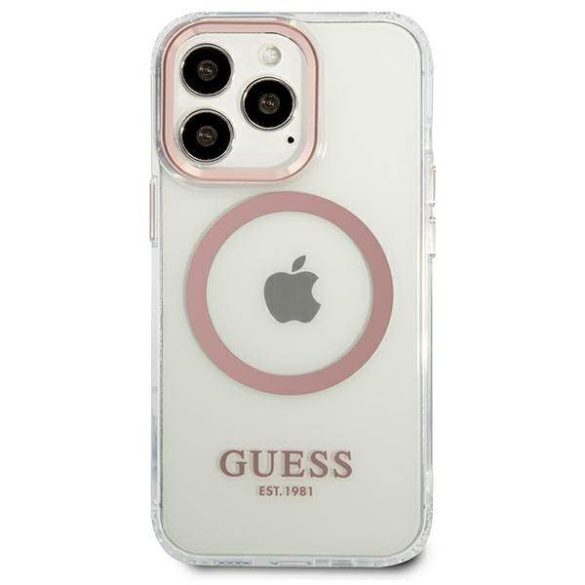 Guess GUHMP13LHTRMP iPhone 13 Pro / 13 6,1" rózsaszín keménytok fém kontúrral Magsafe