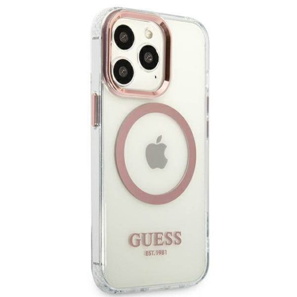 Guess GUHMP13LHTRMP iPhone 13 Pro / 13 6,1" rózsaszín keménytok fém kontúrral Magsafe