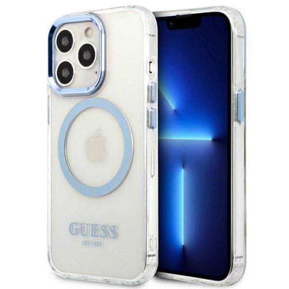 Guess GUHMP13LHTRMB iPhone 13 Pro / 13 6,1" kék keménytok fém kontúrral Magsafe