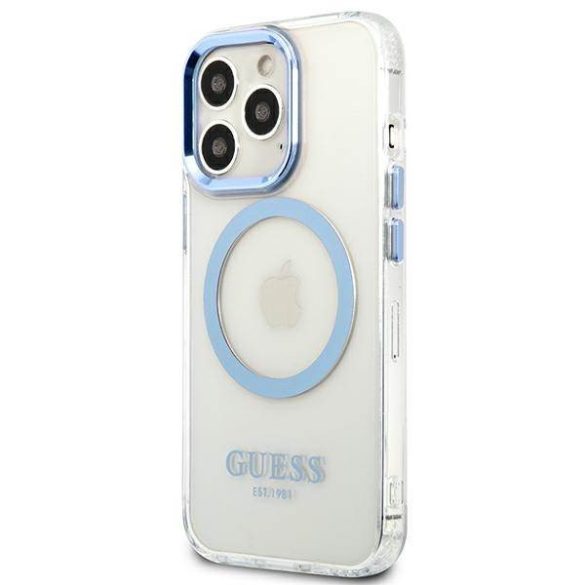 Guess GUHMP13LHTRMB iPhone 13 Pro / 13 6,1" kék keménytok fém kontúrral Magsafe