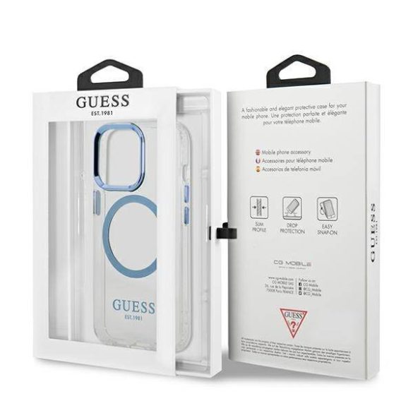 Guess GUHMP13LHTRMB iPhone 13 Pro / 13 6,1" kék keménytok fém kontúrral Magsafe