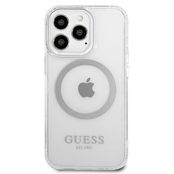 Guess GUHMP13LHTRMS iPhone 13 Pro / 13 6,1" ezüst keménytok fém kontúrral Magsafe
