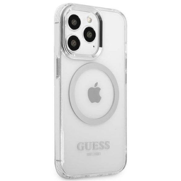 Guess GUHMP13LHTRMS iPhone 13 Pro / 13 6,1" ezüst keménytok fém kontúrral Magsafe