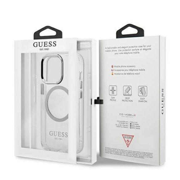 Guess GUHMP13LHTRMS iPhone 13 Pro / 13 6,1" ezüst keménytok fém kontúrral Magsafe