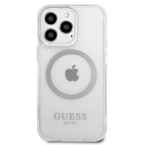 Guess GUHMP13XHTRMS iPhone 13 Pro Max 6,7" ezüst keménytok fém kontúrú Magsafe tok