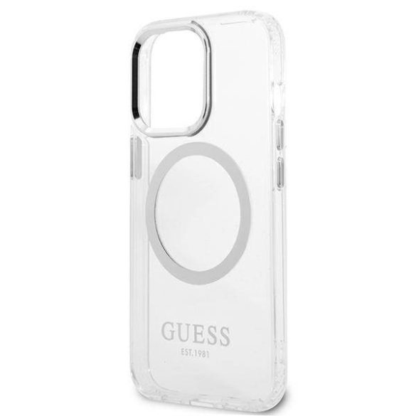 Guess GUHMP13XHTRMS iPhone 13 Pro Max 6,7" ezüst keménytok fém kontúrú Magsafe tok