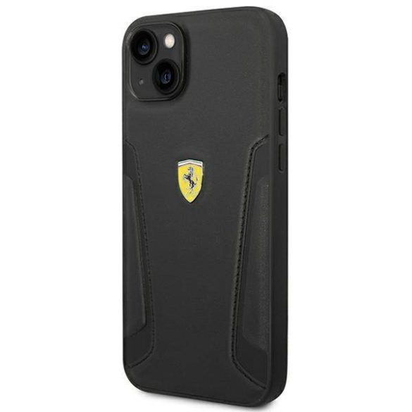 Ferrari FEHCP14MRBUK iPhone 14 Plus / 15 Plus 6.7" fekete keménytok bőr bélyegzős oldalai