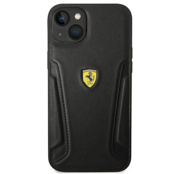 Ferrari FEHCP14MRBUK iPhone 14 Plus / 15 Plus 6.7" fekete keménytok bőr bélyegzős oldalai