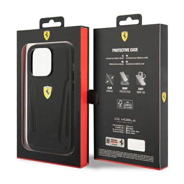 Ferrari FEHCP14LRBUK iPhone 14 Pro 6,1" fekete bőr Stamp keménytok