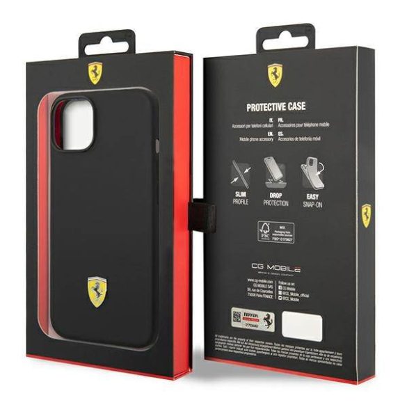 Ferrari FEHCP14MSIBBK iPhone 14 Plus / 15 Plus 6,7" fekete keménytok szilikon fém logóval