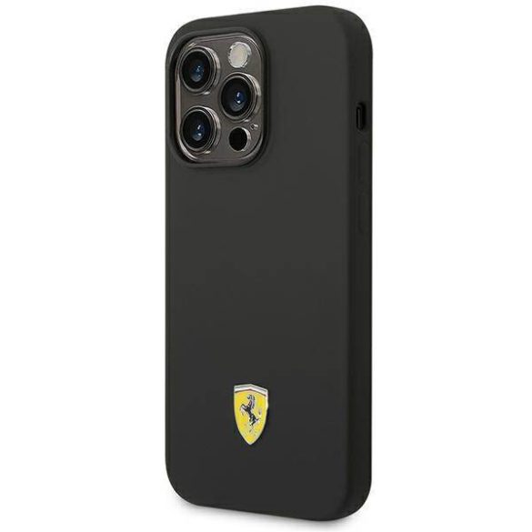 Ferrari FEHCP14LSIBBK iPhone 14 Pro 6,1" fekete szilikon fém logós keménytok