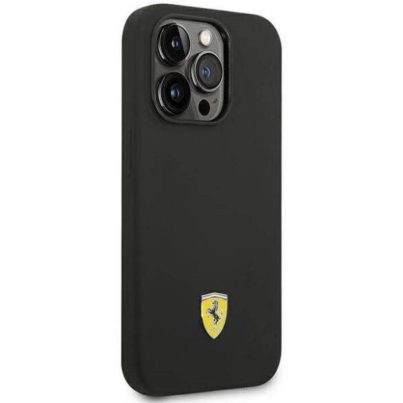 Ferrari FEHCP14LSIBBK iPhone 14 Pro 6,1" fekete szilikon fém logós keménytok