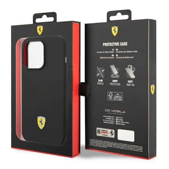 Ferrari FEHCP14LSIBBK iPhone 14 Pro 6,1" fekete szilikon fém logós keménytok