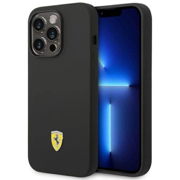 Ferrari FEHCP14XSIBBK iPhone 14 Pro Max 6,7" fekete szilikon fém logós keménytok