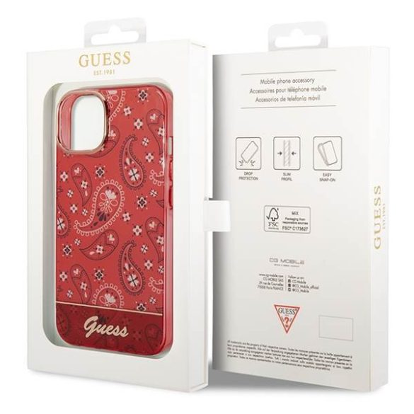 Guess GUHCP14SHGBNHR iPhone 14 / 15 / 13 6.1" piros keménytok Bandana paisley