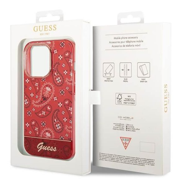 Guess GUHCP14LHGBNHR iPhone 14 Pro 6,1" piros Bandana Paisley keménytok