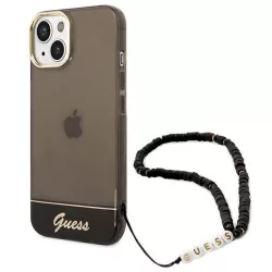   Guess GUHCP14SHGCOHK iPhone 14 6.1" fekete keménytok átlátszó gyöngyház szíj