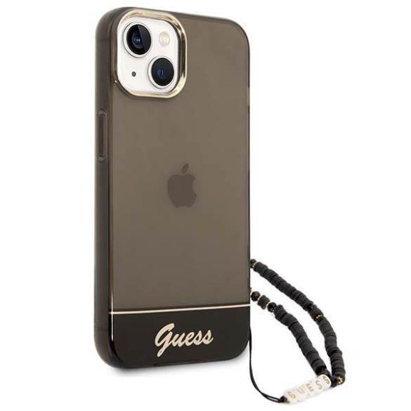 Guess GUHCP14SHGCOHK iPhone 14 / 15 / 13 6.1" fekete keménytok átlátszó gyöngyház szíj