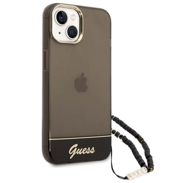 Guess GUHCP14MHGCOHK iPhone 14 Plus / 15 Plus 6.7" fekete keménytok áttetsző gyöngyház szíjjal