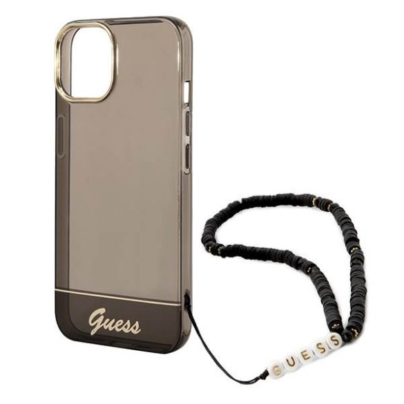 Guess GUHCP14MHGCOHK iPhone 14 Plus / 15 Plus 6.7" fekete keménytok áttetsző gyöngyház szíjjal