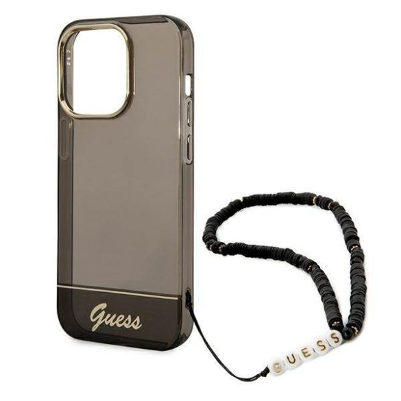 Guess GUHCP14LHGGCOHK iPhone 14 Pro 6,1" áttetsző fekete keménytok gyöngyház szíjjal