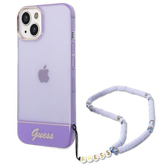 Guess GUHCP14SHGCOHU iPhone 14 6.1" lila keménytok áttetsző gyöngyház szíjjal