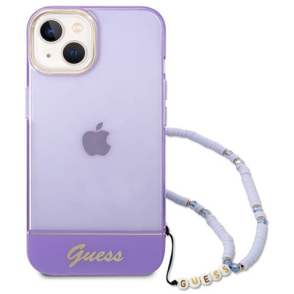 Guess GUHCP14SHGCOHU iPhone 14 6.1" lila keménytok áttetsző gyöngyház szíjjal