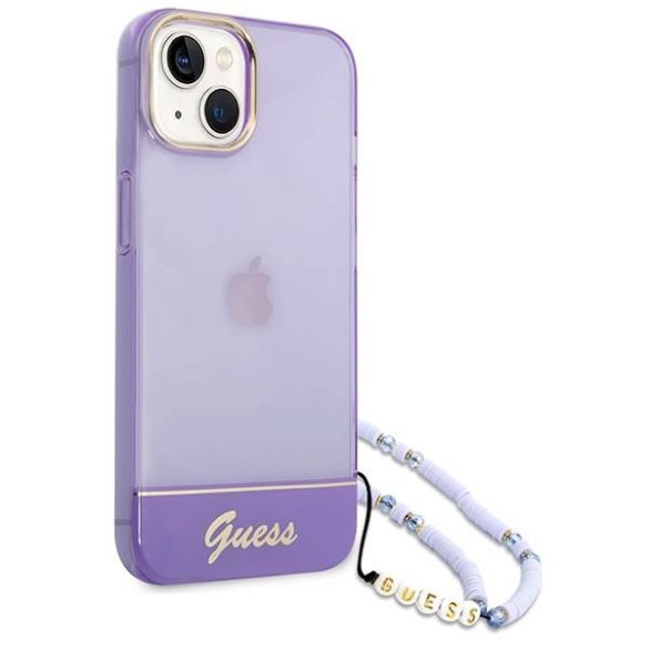 Guess GUHCP14SHGCOHU iPhone 14 6.1" lila keménytok áttetsző gyöngyház szíjjal