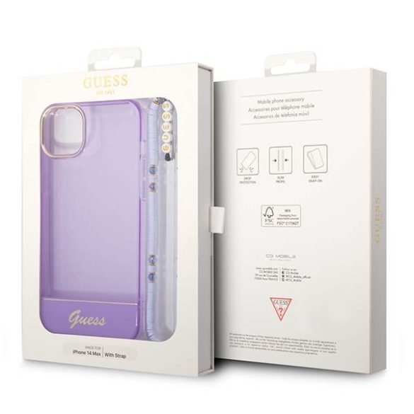 Guess GUHCP14SHGCOHU iPhone 14 6.1" lila keménytok áttetsző gyöngyház szíjjal