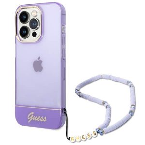 Guess GUHCP14LHGCOHU iPhone 14 Pro 6,1" áttetsző lila keménytok gyöngyház szíjjal