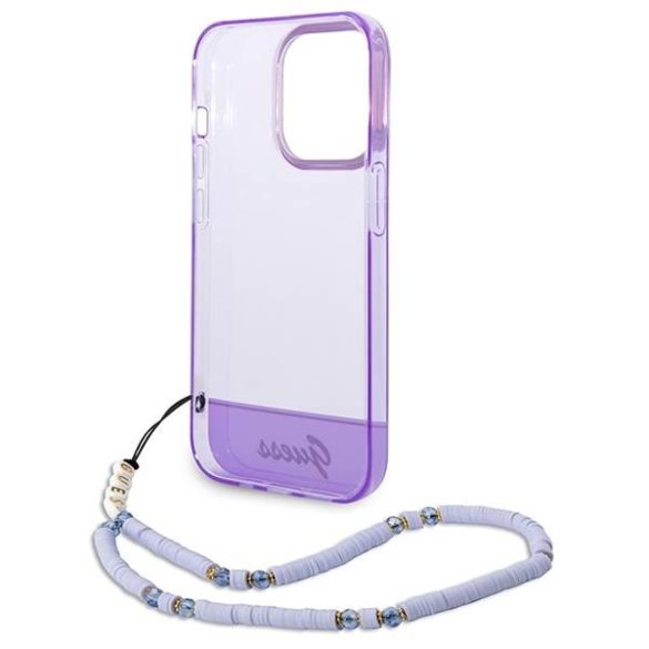 Guess GUHCP14LHGCOHU iPhone 14 Pro 6,1" áttetsző lila keménytok gyöngyház szíjjal